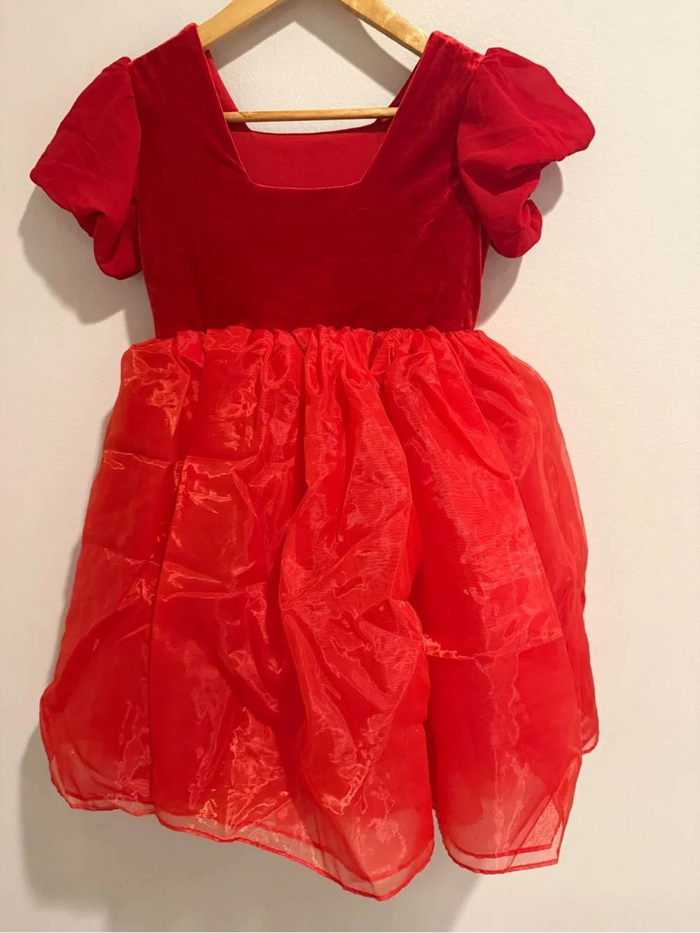 Taylor Joelle Holly Bloom Girls Red Velvet Party Dress Puff Sleeve Organza 10